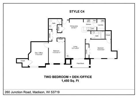 Floor plan for 2 beds, 2 baths, 1450 sqft